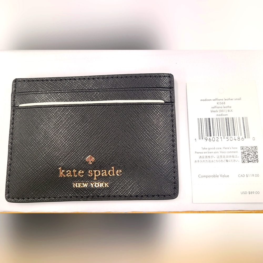 Kate Spade Black Leather Card Holder NWT
